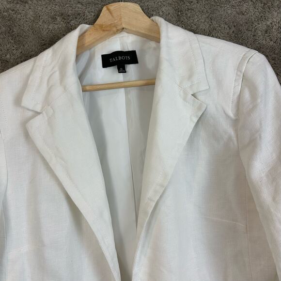 Talbots White Linen Open Front Blazer Jacket Long Sleeve Solid Women 12 L Large - Picture 2 of 7